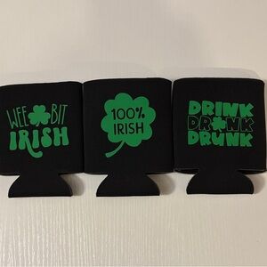 Handmade Black & Green St. Patrick's Day Neoprene Can Coolers - 3 Pack